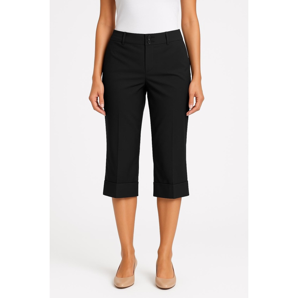 Ann Taylor Signature Black Button Closure Capri Pants Classic Style Size 4